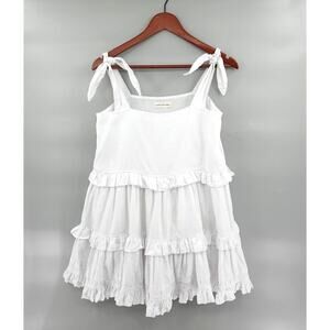 MORTON MAC Elsied‎ Dress Womens Small White Linen Tiered Flattering Australia